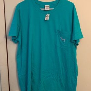 VS PINK campus tee - green / blue - brand new